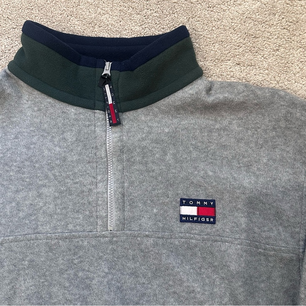 Tommy Hilfiger Gray and Green Zip Up Sweater